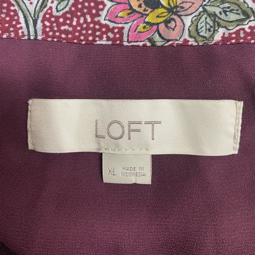 Loft Short Sleeve Lined Floral Burgundy Women's Top XL - Picture 3 of 4